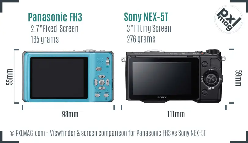 Panasonic FH3 vs Sony NEX-5T Screen and Viewfinder comparison