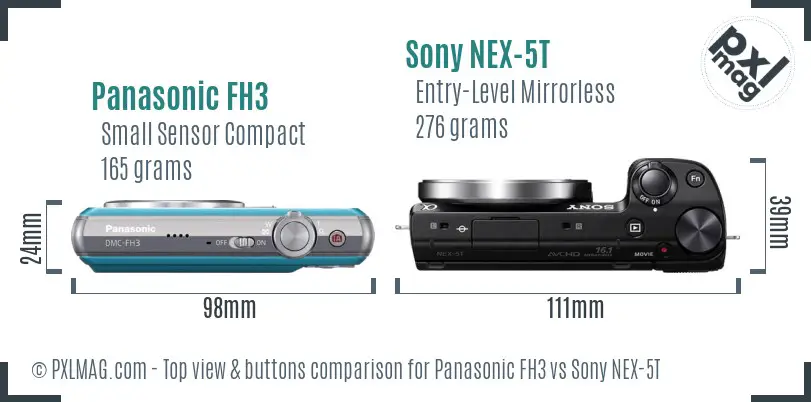 Panasonic FH3 vs Sony NEX-5T top view buttons comparison