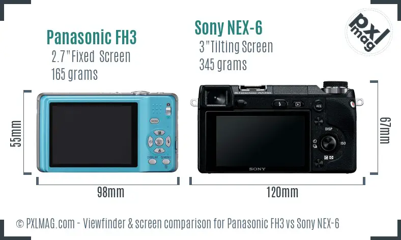 Panasonic FH3 vs Sony NEX-6 Screen and Viewfinder comparison
