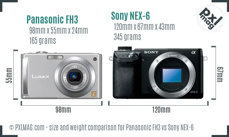 Panasonic FH3 vs Sony NEX-6 size comparison