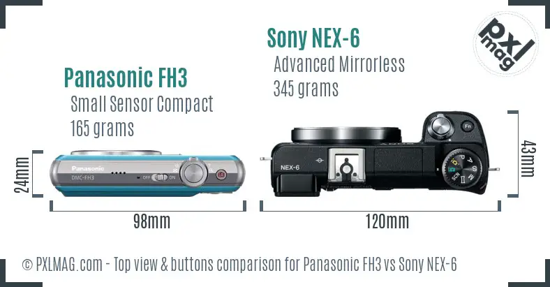 Panasonic FH3 vs Sony NEX-6 top view buttons comparison