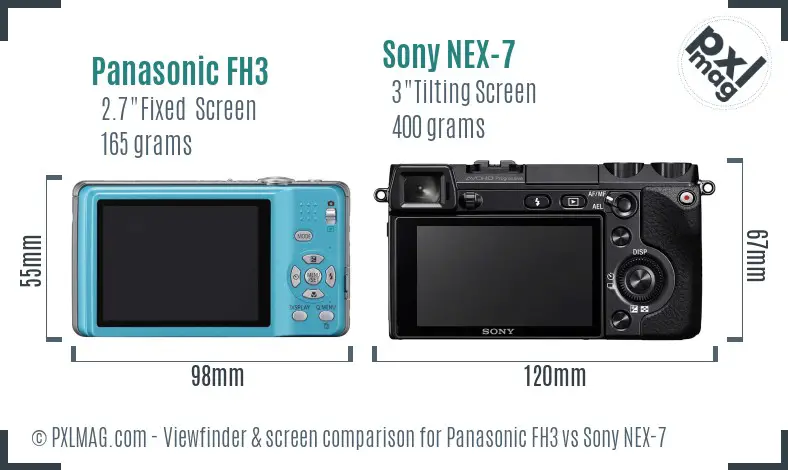 Panasonic FH3 vs Sony NEX-7 Screen and Viewfinder comparison