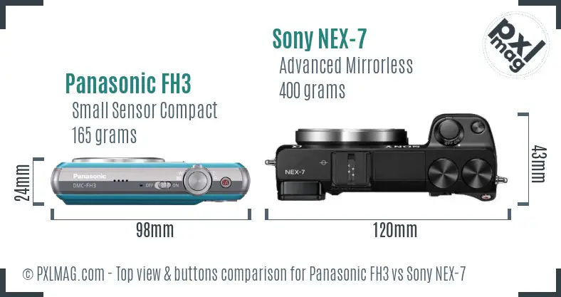 Panasonic FH3 vs Sony NEX-7 top view buttons comparison