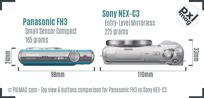 Panasonic FH3 vs Sony NEX-C3 top view buttons comparison