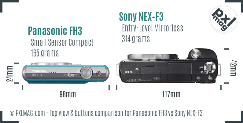 Panasonic FH3 vs Sony NEX-F3 top view buttons comparison