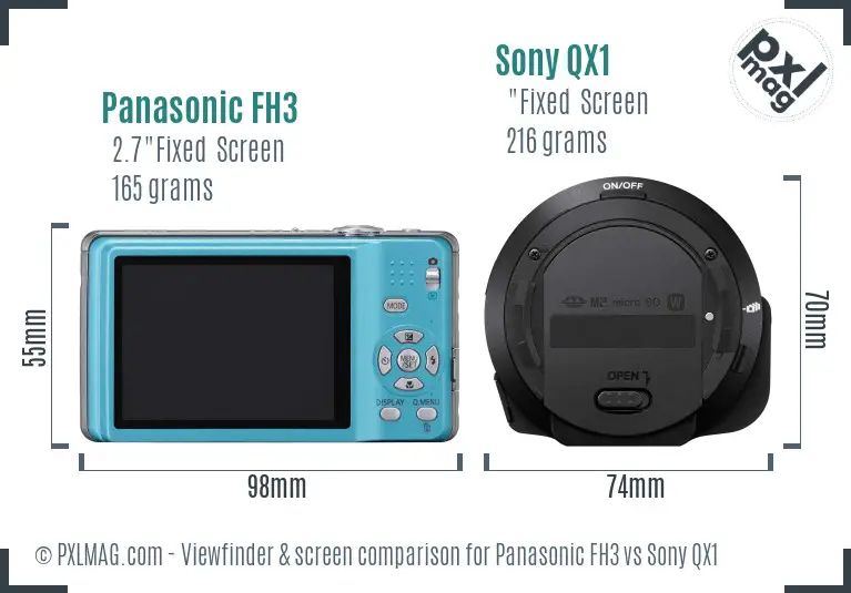 Panasonic FH3 vs Sony QX1 Screen and Viewfinder comparison