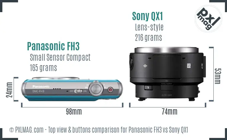 Panasonic FH3 vs Sony QX1 top view buttons comparison