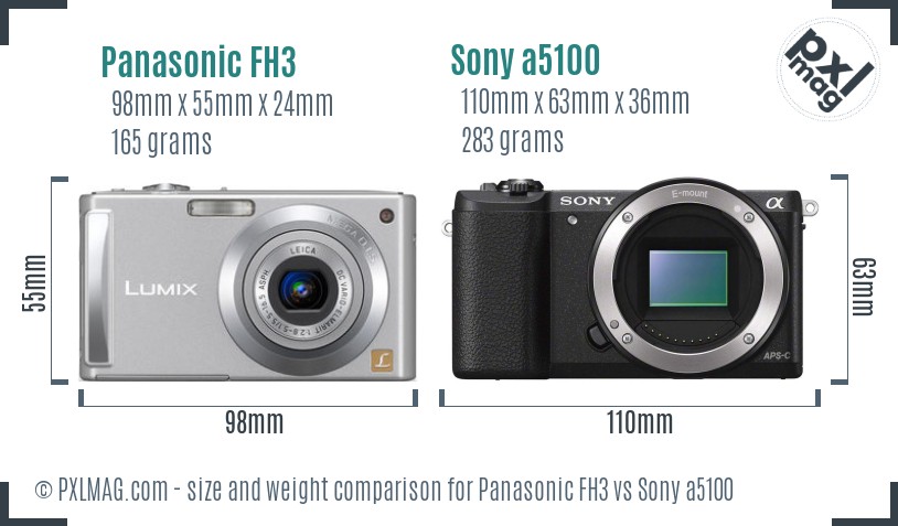 Panasonic FH3 vs Sony a5100 size comparison