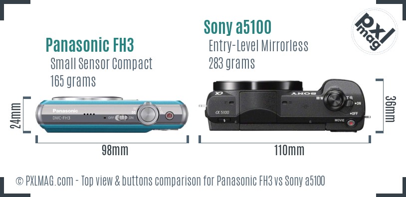 Panasonic FH3 vs Sony a5100 top view buttons comparison