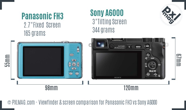 Panasonic FH3 vs Sony A6000 Screen and Viewfinder comparison