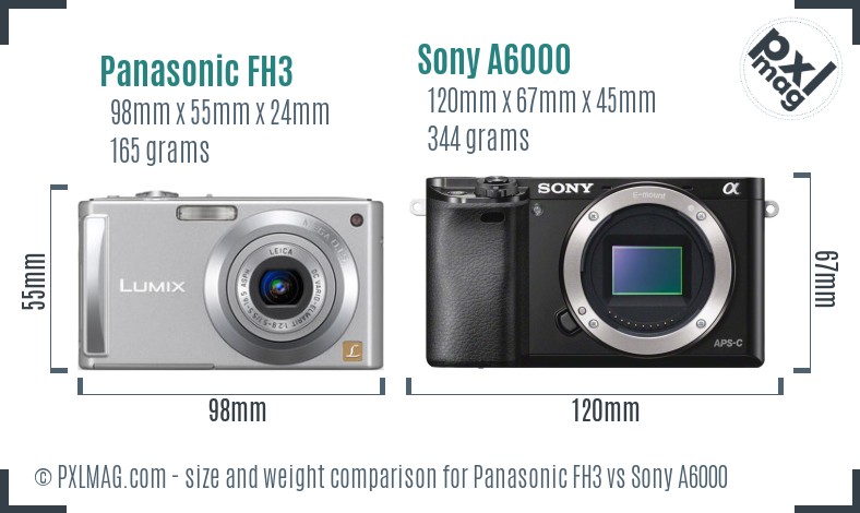 Panasonic FH3 vs Sony A6000 size comparison Panasonic FH3 vs Sony A6000 size comparison