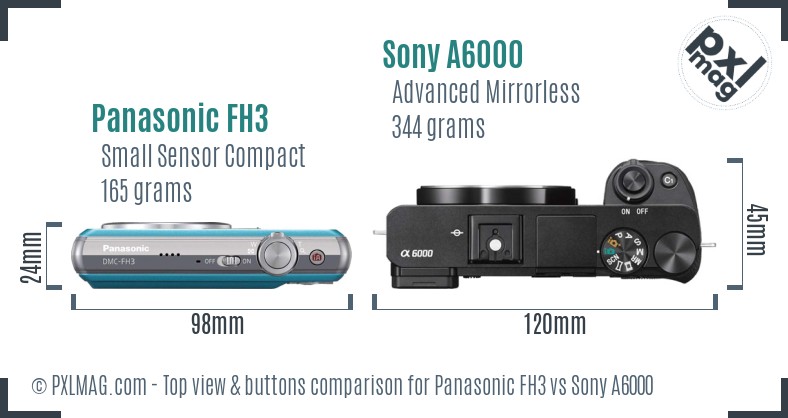 Panasonic FH3 vs Sony A6000 top view buttons comparison