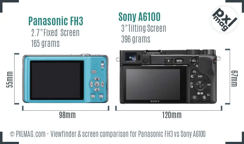 Panasonic FH3 vs Sony A6100 Screen and Viewfinder comparison