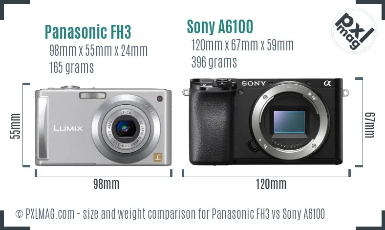 Panasonic FH3 vs Sony A6100 size comparison