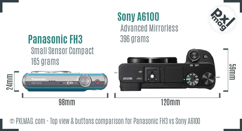 Panasonic FH3 vs Sony A6100 top view buttons comparison