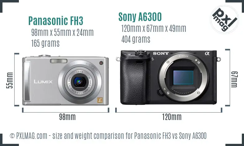 Panasonic FH3 vs Sony A6300 size comparison