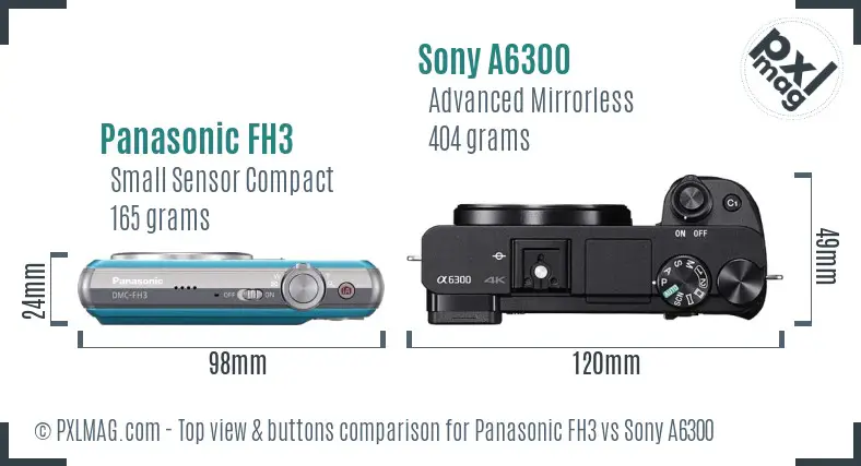 Panasonic FH3 vs Sony A6300 top view buttons comparison