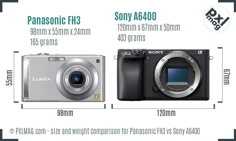 Panasonic FH3 vs Sony A6400 size comparison