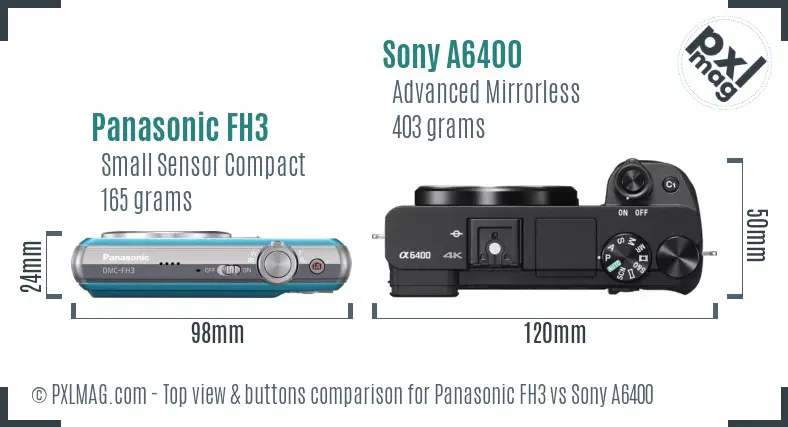 Panasonic FH3 vs Sony A6400 top view buttons comparison