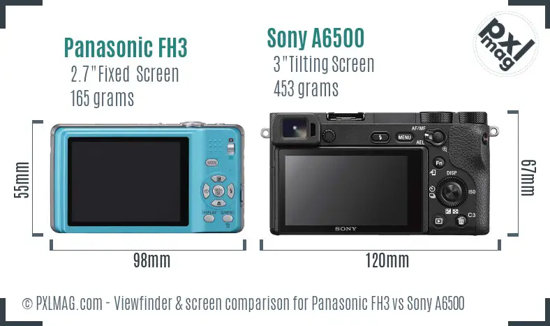 Panasonic FH3 vs Sony A6500 Screen and Viewfinder comparison