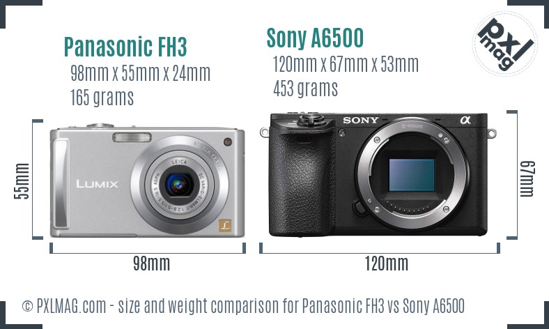 Panasonic FH3 vs Sony A6500 size comparison