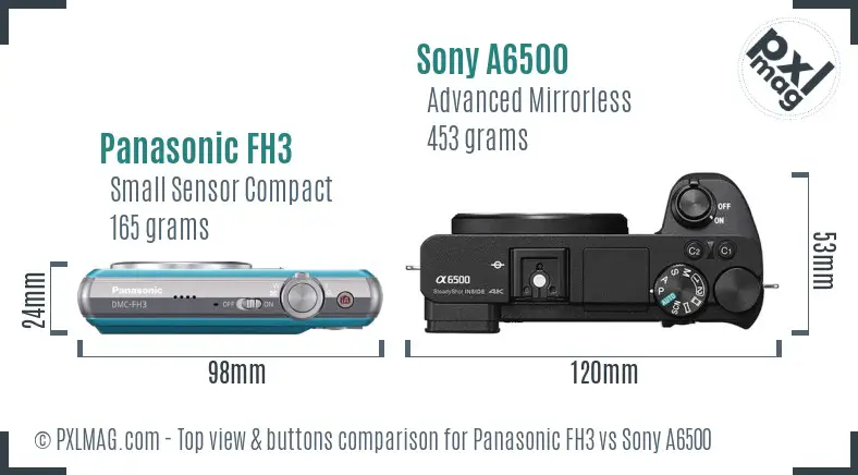 Panasonic FH3 vs Sony A6500 top view buttons comparison