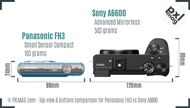 Panasonic FH3 vs Sony A6600 top view buttons comparison