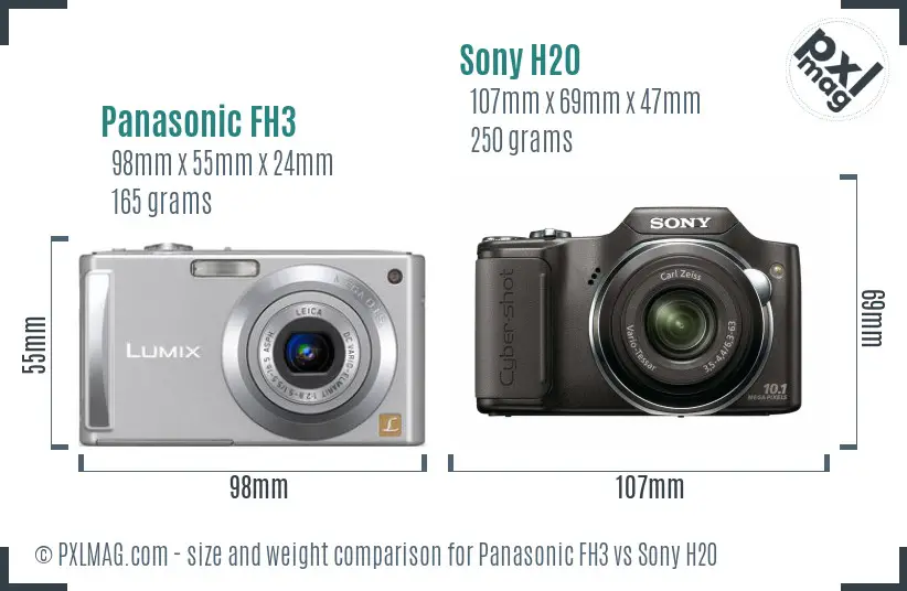 Panasonic FH3 vs Sony H20 size comparison