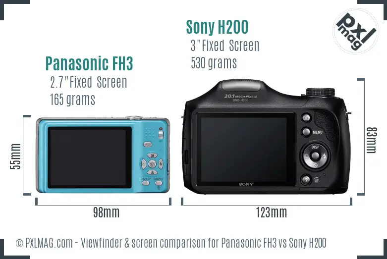 Panasonic FH3 vs Sony H200 Screen and Viewfinder comparison