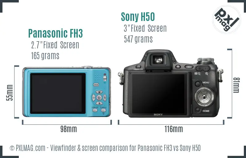 Panasonic FH3 vs Sony H50 Screen and Viewfinder comparison