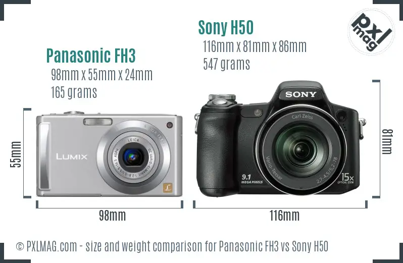 Panasonic FH3 vs Sony H50 size comparison