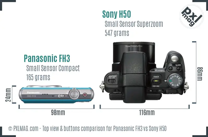 Panasonic FH3 vs Sony H50 top view buttons comparison