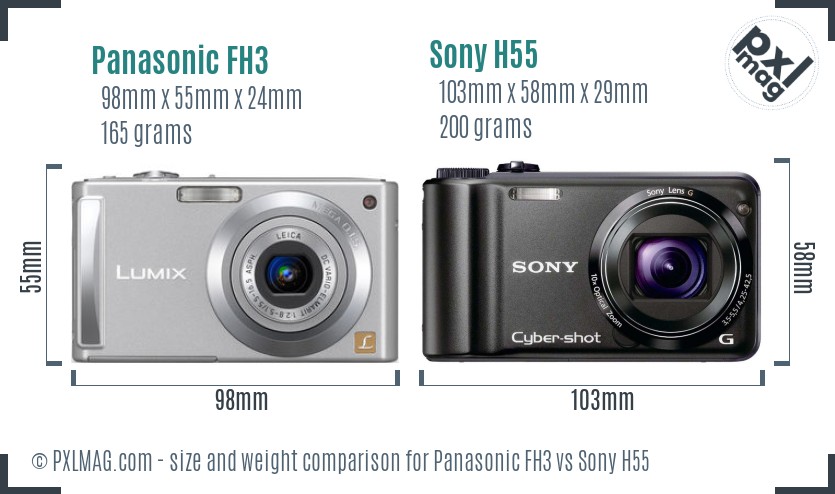 Panasonic FH3 vs Sony H55 size comparison