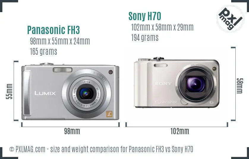 Panasonic FH3 vs Sony H70 size comparison