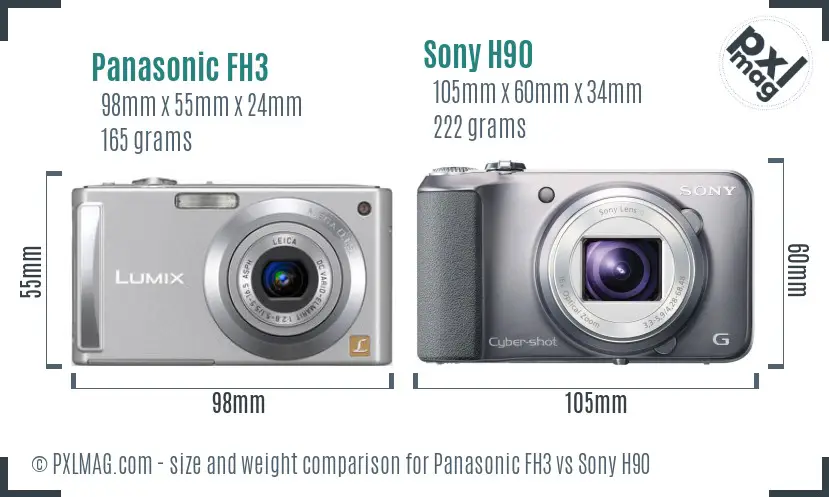Panasonic FH3 vs Sony H90 size comparison