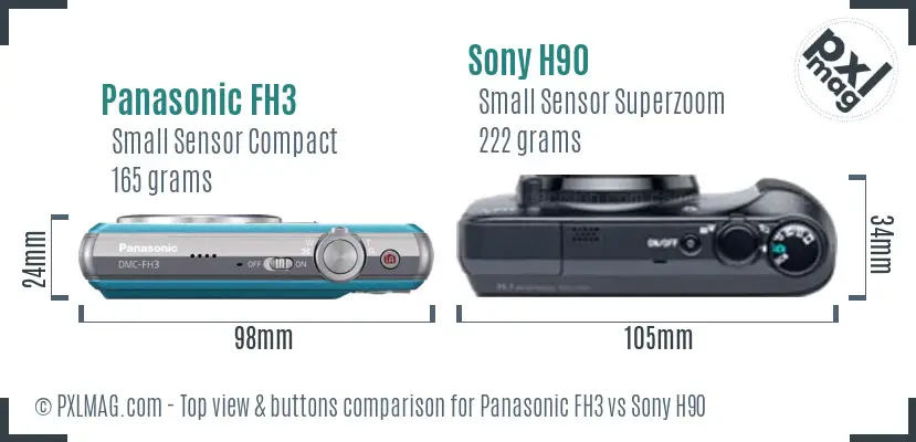 Panasonic FH3 vs Sony H90 top view buttons comparison