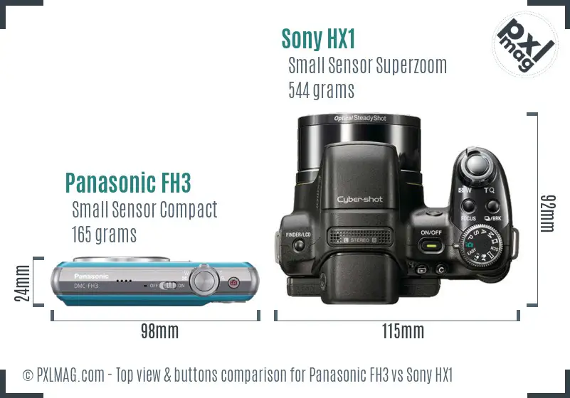 Panasonic FH3 vs Sony HX1 top view buttons comparison