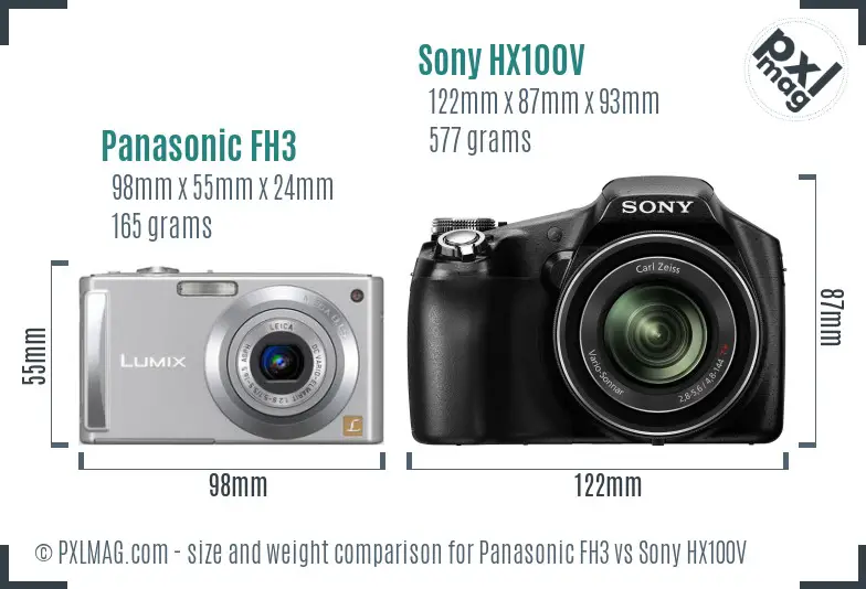 Panasonic FH3 vs Sony HX100V size comparison