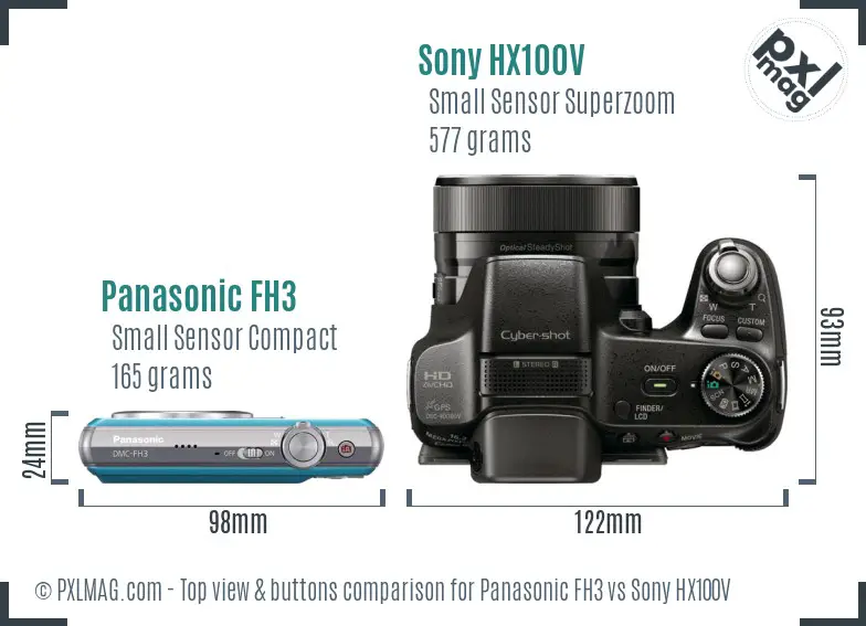 Panasonic FH3 vs Sony HX100V top view buttons comparison