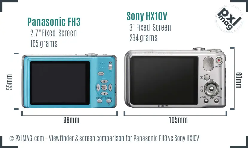 Panasonic FH3 vs Sony HX10V Screen and Viewfinder comparison