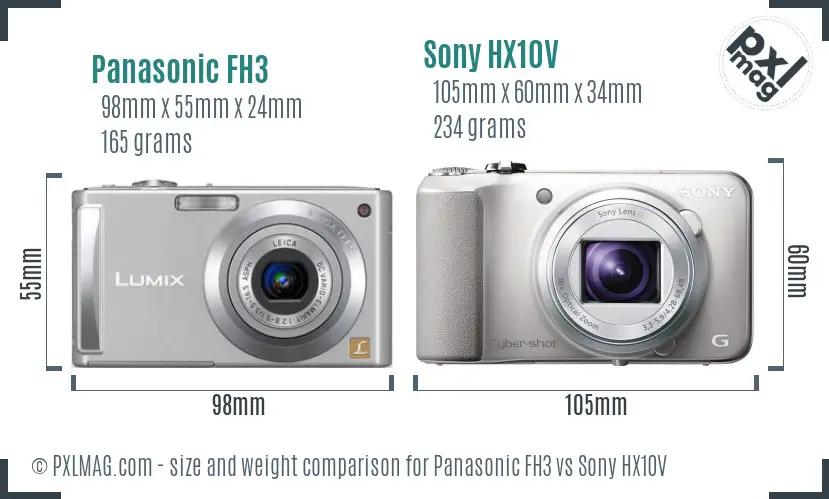 Panasonic FH3 vs Sony HX10V size comparison