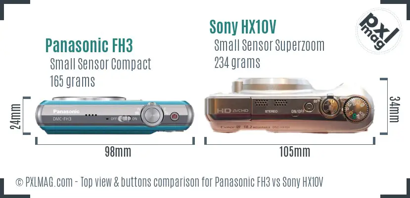 Panasonic FH3 vs Sony HX10V top view buttons comparison