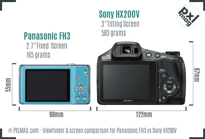 Panasonic FH3 vs Sony HX200V Screen and Viewfinder comparison