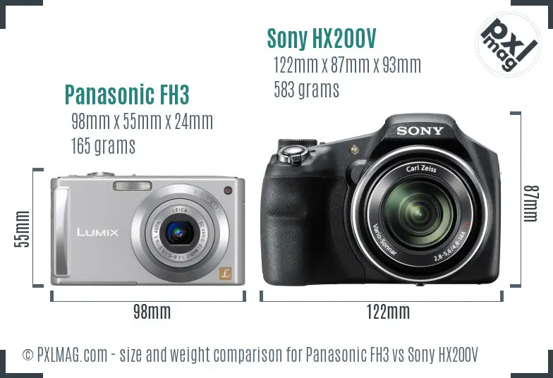 Panasonic FH3 vs Sony HX200V size comparison