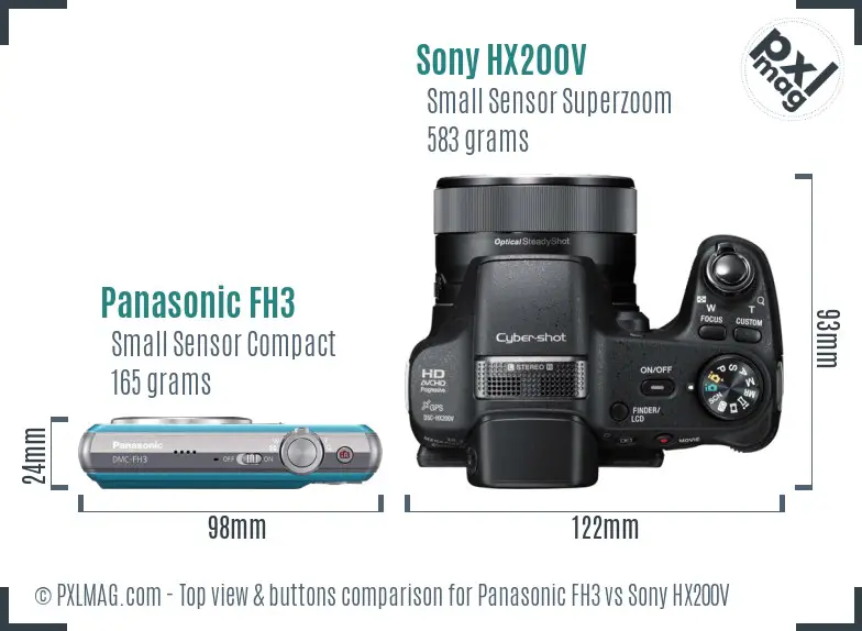 Panasonic FH3 vs Sony HX200V top view buttons comparison