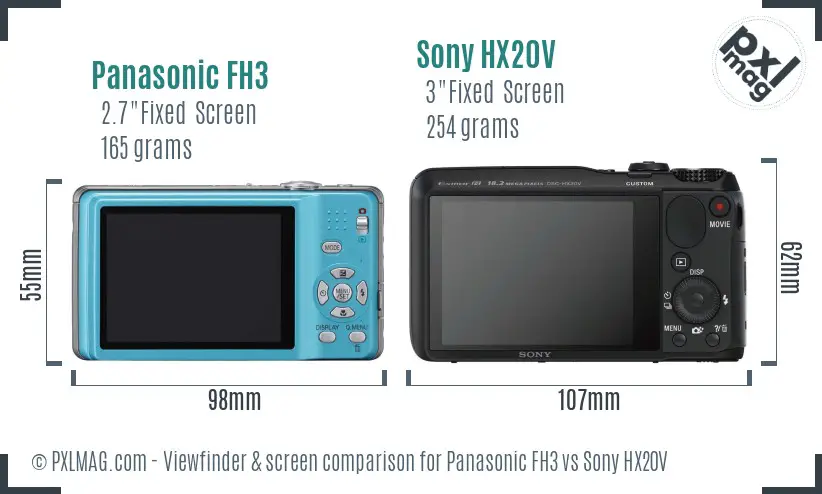 Panasonic FH3 vs Sony HX20V Screen and Viewfinder comparison