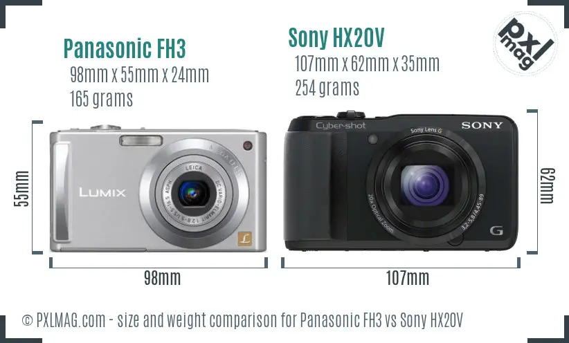 Panasonic FH3 vs Sony HX20V size comparison