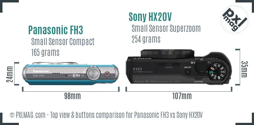 Panasonic FH3 vs Sony HX20V top view buttons comparison