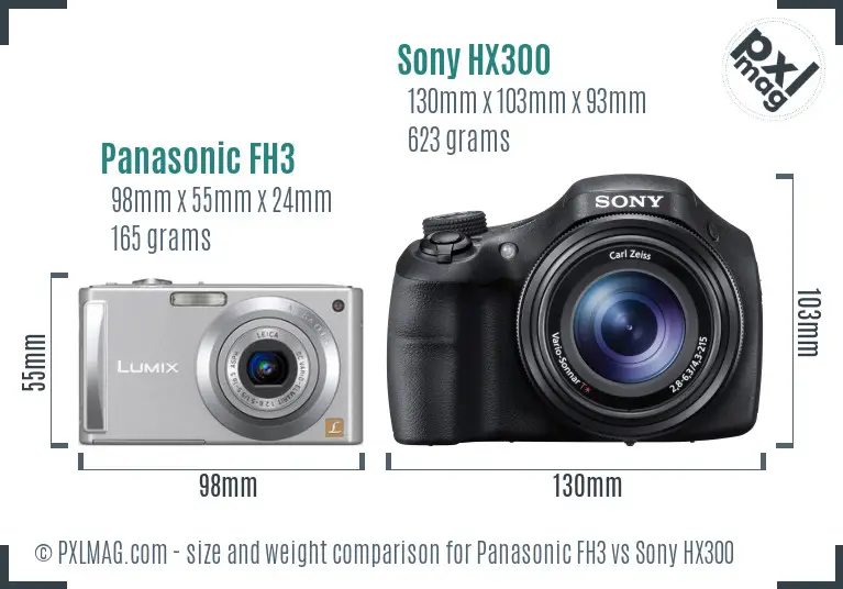 Panasonic FH3 vs Sony HX300 size comparison
