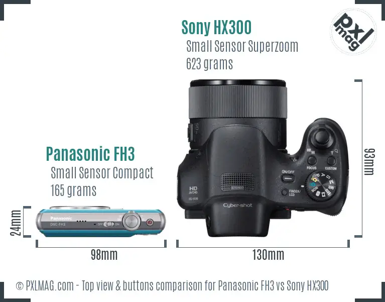 Panasonic FH3 vs Sony HX300 top view buttons comparison